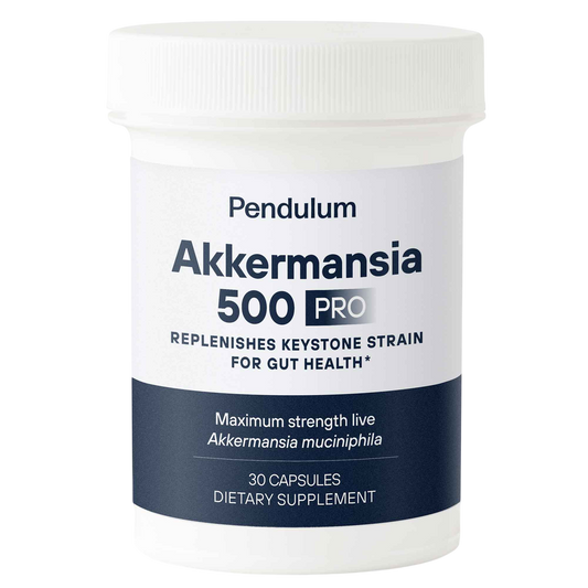 A bottle of Pendulum Akkermansia 500 for gut health