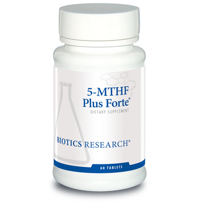 5-MTHF Plus Forte bottle by Biotics Research featuring 2,500 mcg of activated folate for improved absorption and health support