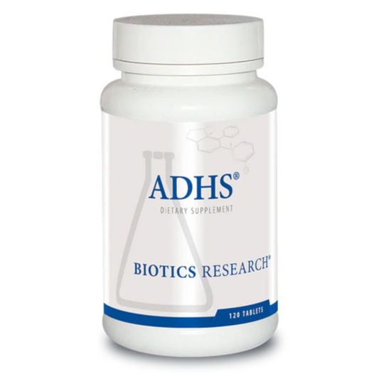 ADHS 120 tablet bottle by Biotics Research for healthy cortisol levels and adaptogenic adrenal support