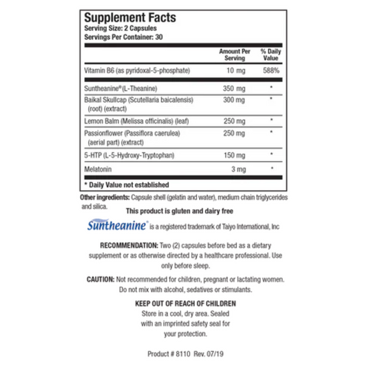 Alpha-Theta Ultra PM supplement facts panel by Biotics Research showing ingredients for optimal sleep