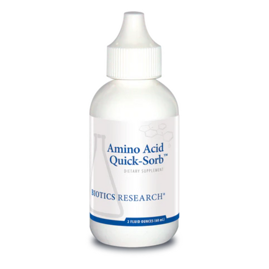 Amino Acid Quick-Sorb liquid supplement bottle by Biotics Research for blood glucose and metabolic balance