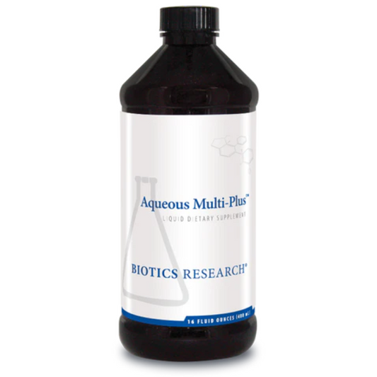 Aqueous Multi-Plus liquid multivitamin bottle by Biotics Research for adult and children's nutritional support