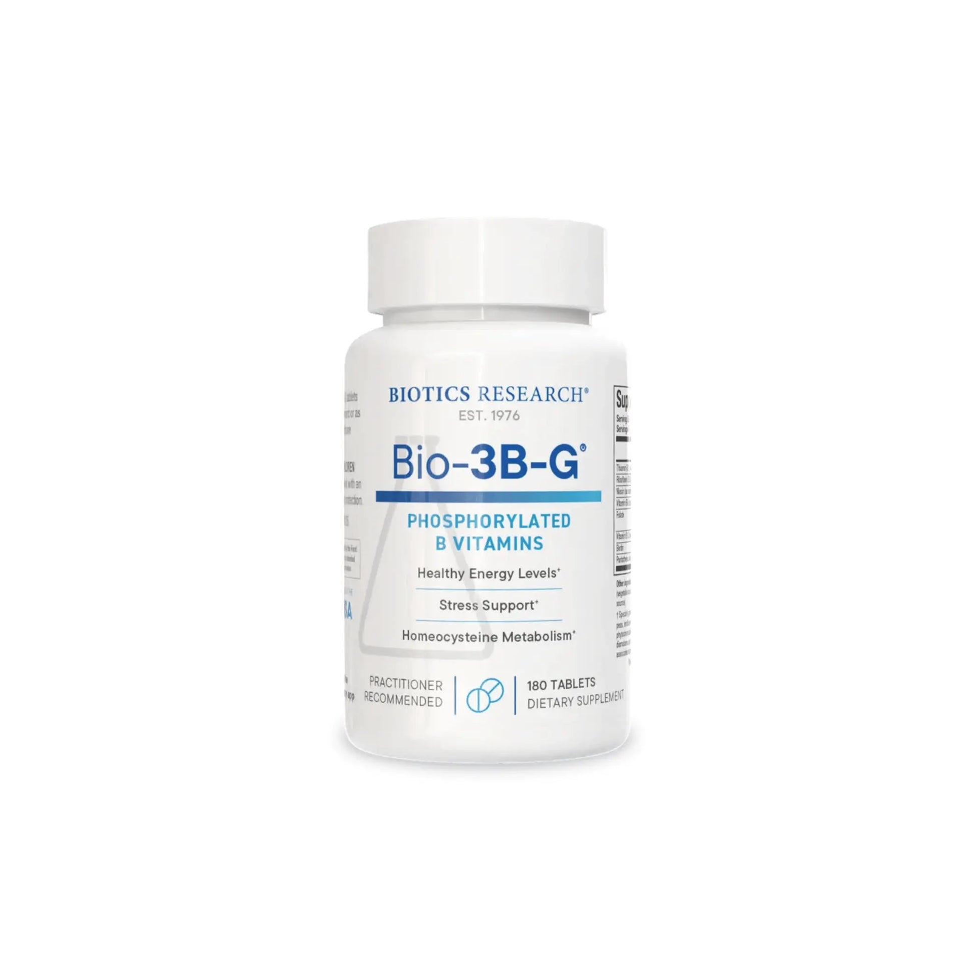 Front view of the Biotics Research Bio 3B G bottle showcasing the phosphorylated B complex formula for enhanced thiamin support