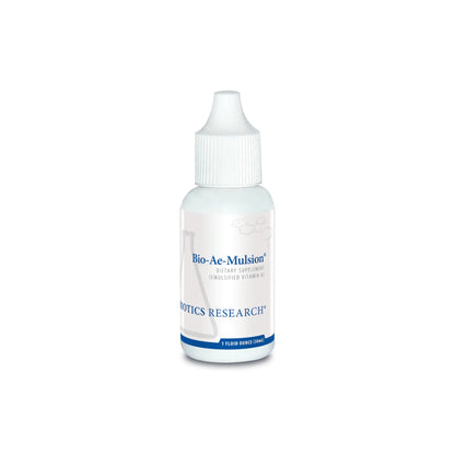 Front view of the Biotics Research Bio Ae Mulsion liquid drop bottle highlighting the emulsified vitamin A formula for optimal absorption