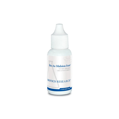 Front view of the Biotics Research Bio Ae Mulsion Forte liquid drop bottle highlighting the high potency emulsified vitamin A formula