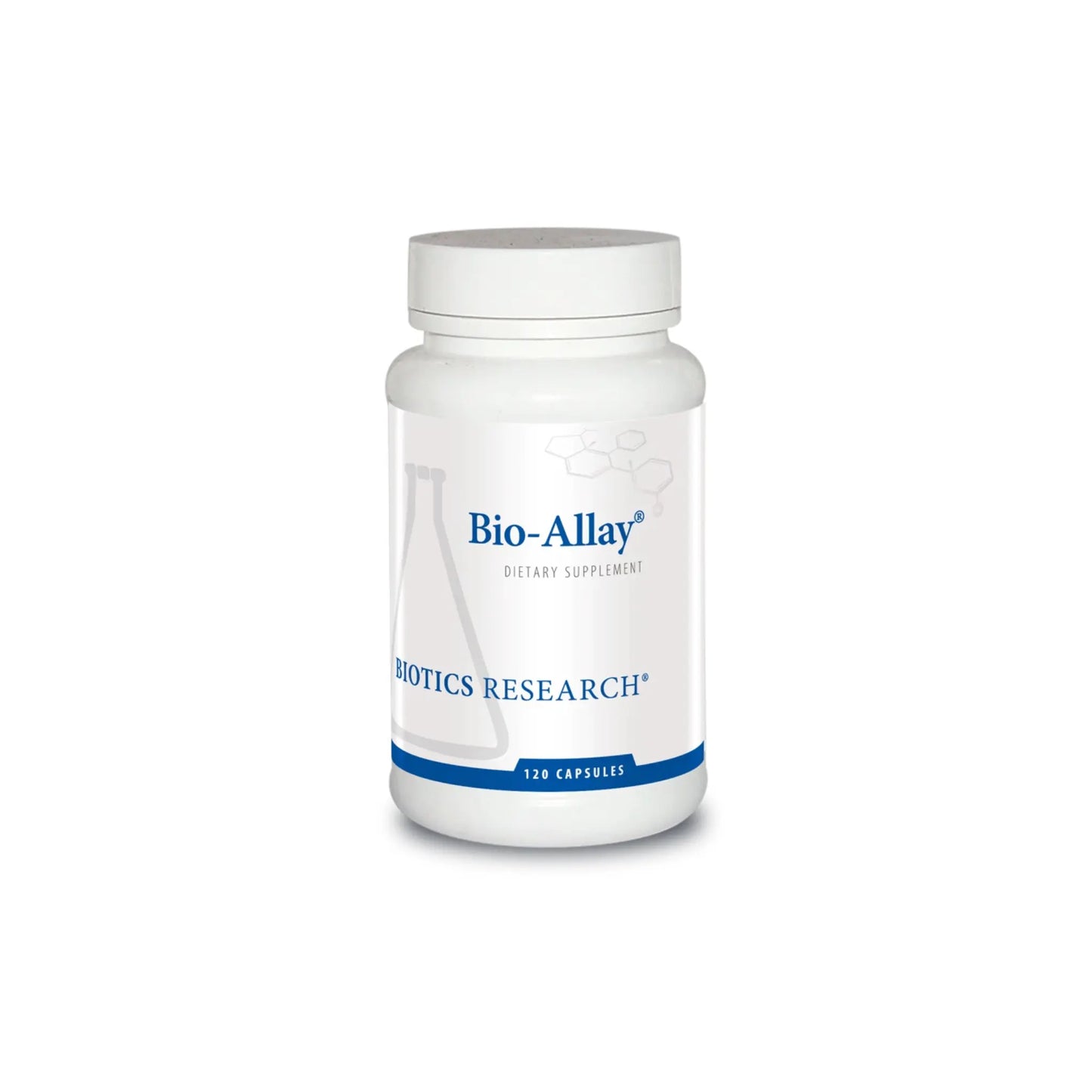 Front view of the Biotics Research Bio Allay bottle featuring the botanical white willow bark and boswellia joint formula