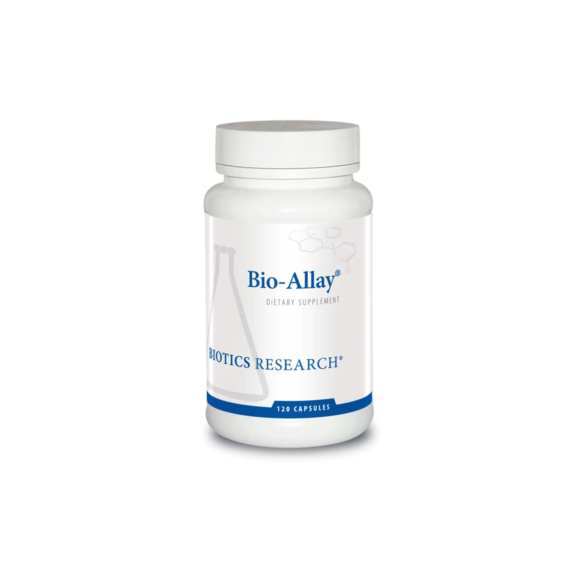 Front view of the Biotics Research Bio Allay bottle featuring the botanical white willow bark and boswellia joint formula