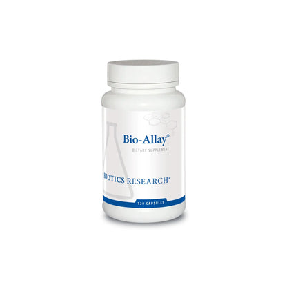 Front view of the Biotics Research Bio Allay bottle featuring the botanical white willow bark and boswellia joint formula