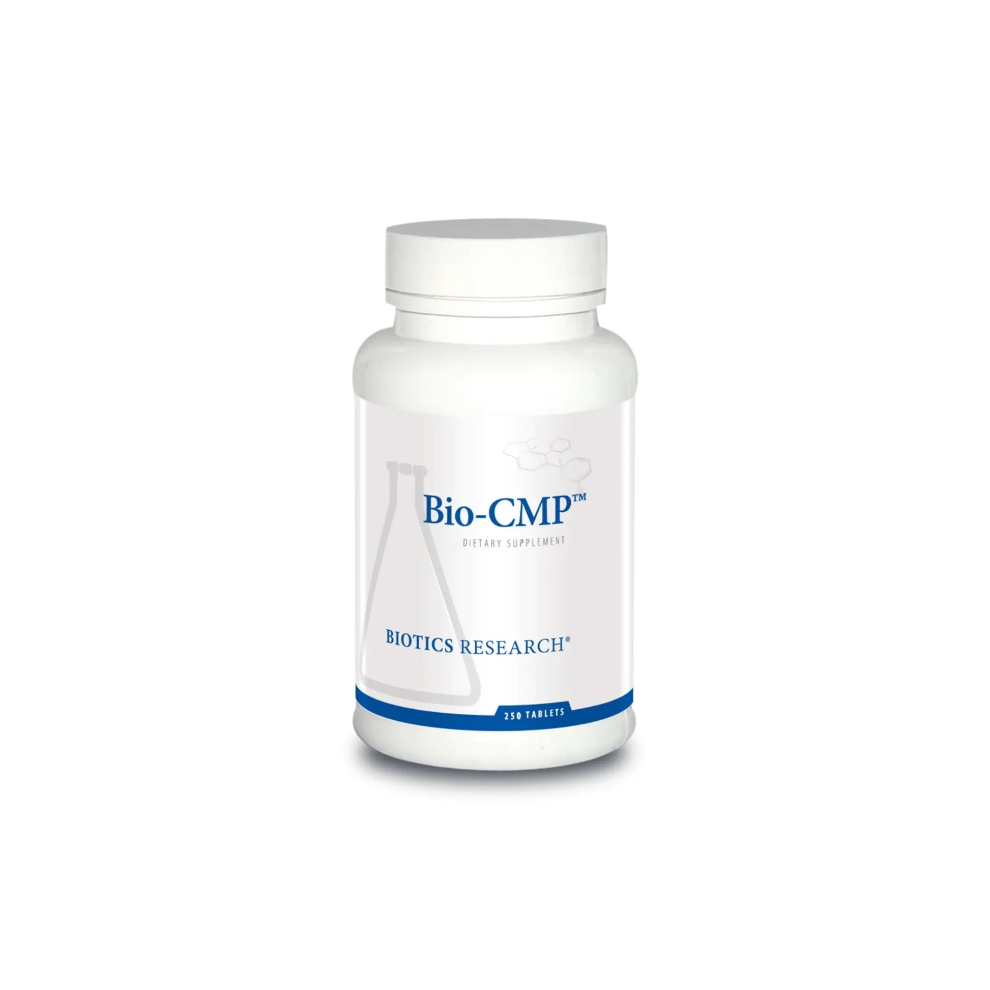 Front view of the Biotics Research Bio CMP bottle featuring the calcium magnesium and potassium mineral support formula