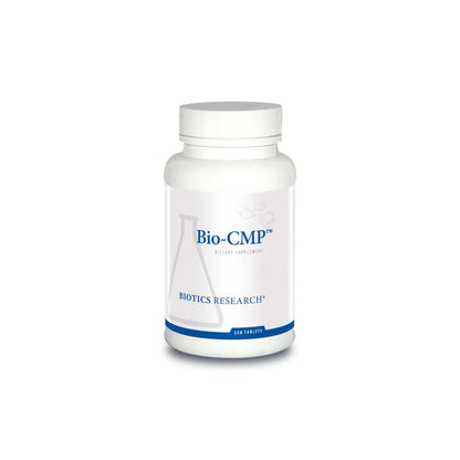 Front view of the Biotics Research Bio CMP bottle featuring the calcium magnesium and potassium mineral support formula