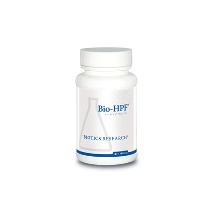Front view of the Biotics Research Bio HPF bottle highlighting the specialized gastric mucosa and gastrointestinal support formula