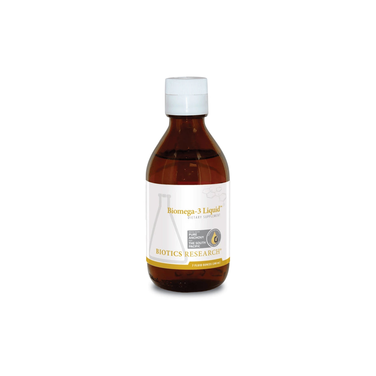 Front view of the Biotics Research BiOmega 3 Liquid bottle highlighting the high potency liquid omega 3 fish oil formula