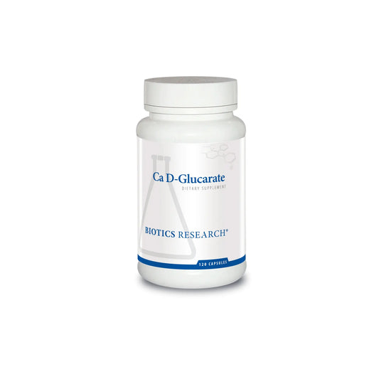 Front view of the Biotics Research Ca D Glucarate bottle showcasing the cellular detoxification and hormone support formula