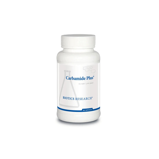 Front view of the Biotics Research Carbamide Plus bottle showcasing the kidney and fluid balance formula