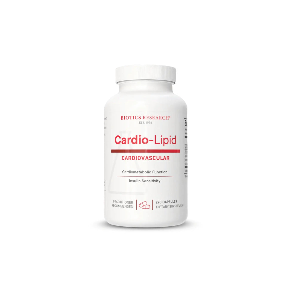 Front view of the Biotics Research Cardio Lipid bottle showcasing the advanced lipid and cardiovascular support formula