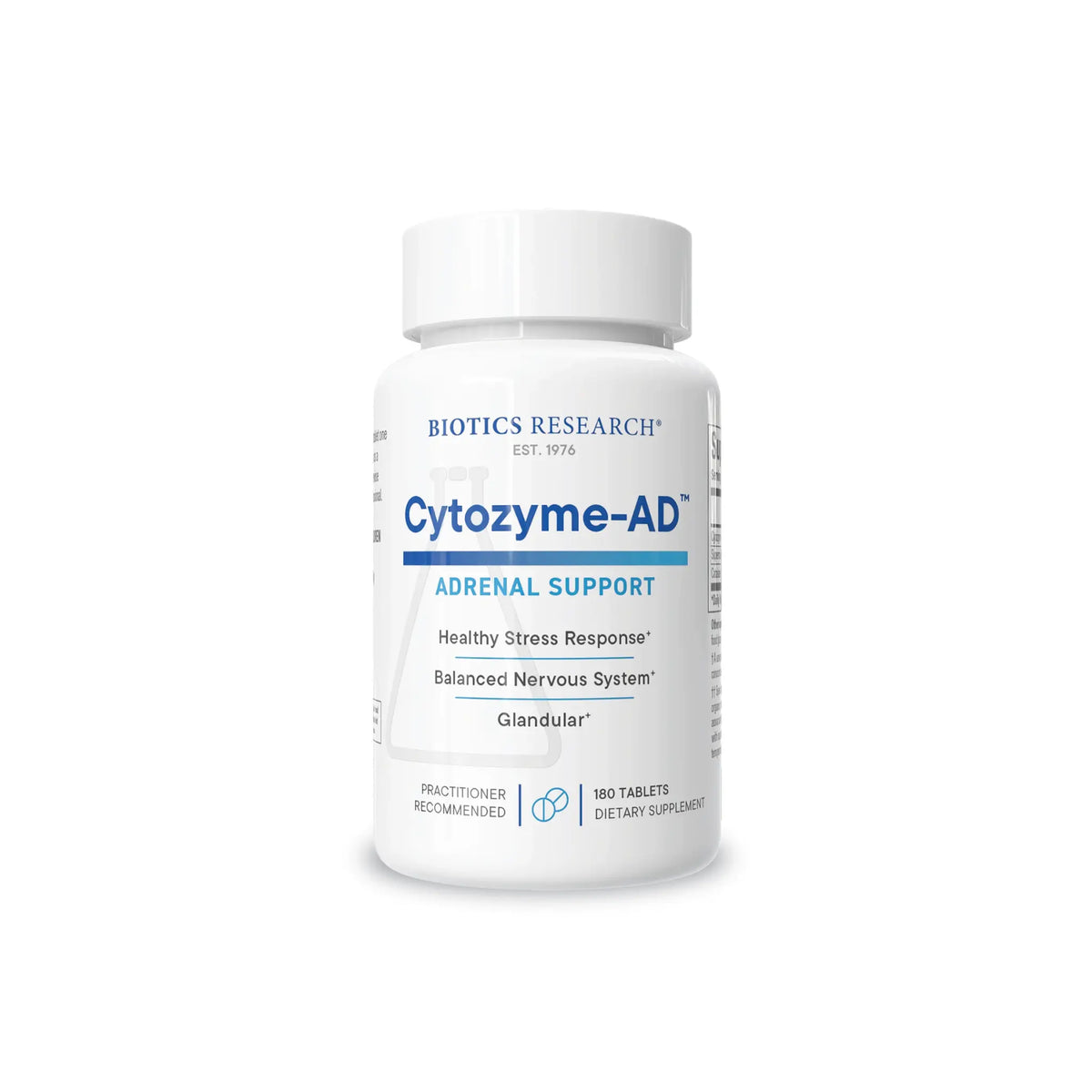 Front view of the Biotics Research Cytozyme AD bottle showcasing the neonatal adrenal glandular support formula