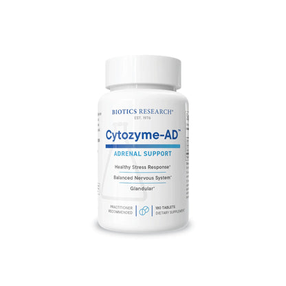 Front view of the Biotics Research Cytozyme AD bottle showcasing the neonatal adrenal glandular support formula