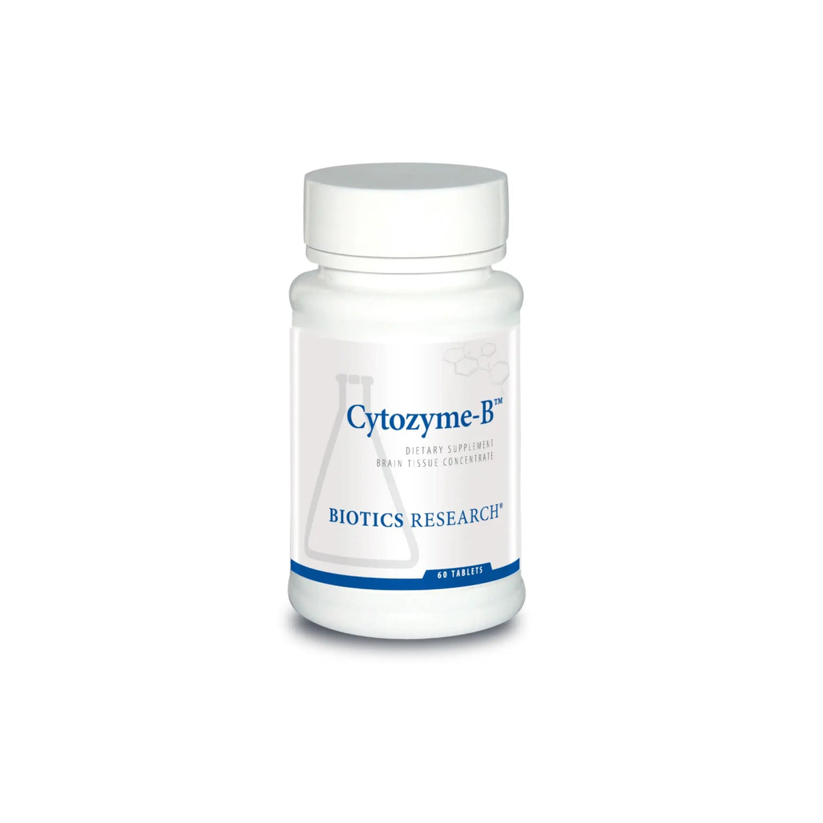 Front view of the Biotics Research Cytozyme B bottle showcasing the ovine brain glandular and neurological support formula