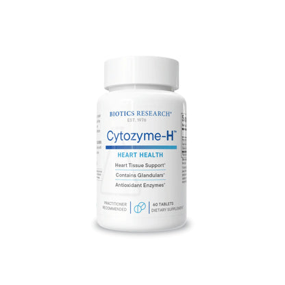Front view of the Biotics Research Cytozyme H bottle showcasing the neonatal heart glandular and cardiovascular support formula