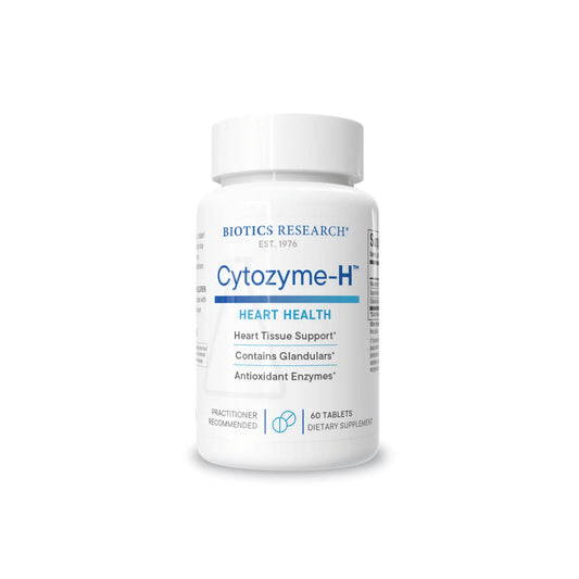 Front view of the Biotics Research Cytozyme H bottle showcasing the neonatal heart glandular and cardiovascular support formula