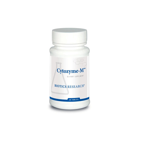 Front view of the Biotics Research Cytozyme M bottle showcasing the male glandular and endocrine support formula