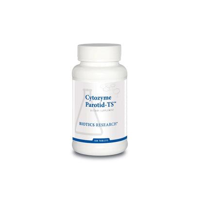 Front view of the Biotics Research Cytozyme Parotid TS bottle showcasing the parotid glandular and salivary support formula