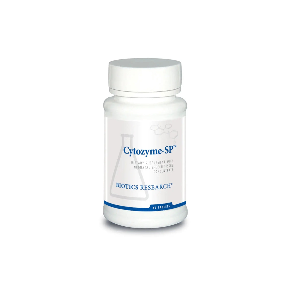 Front view of the Biotics Research Cytozyme SP bottle showcasing the neonatal spleen glandular and immune support formula