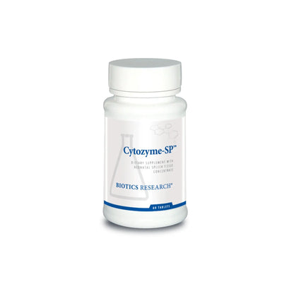 Front view of the Biotics Research Cytozyme SP bottle showcasing the neonatal spleen glandular and immune support formula