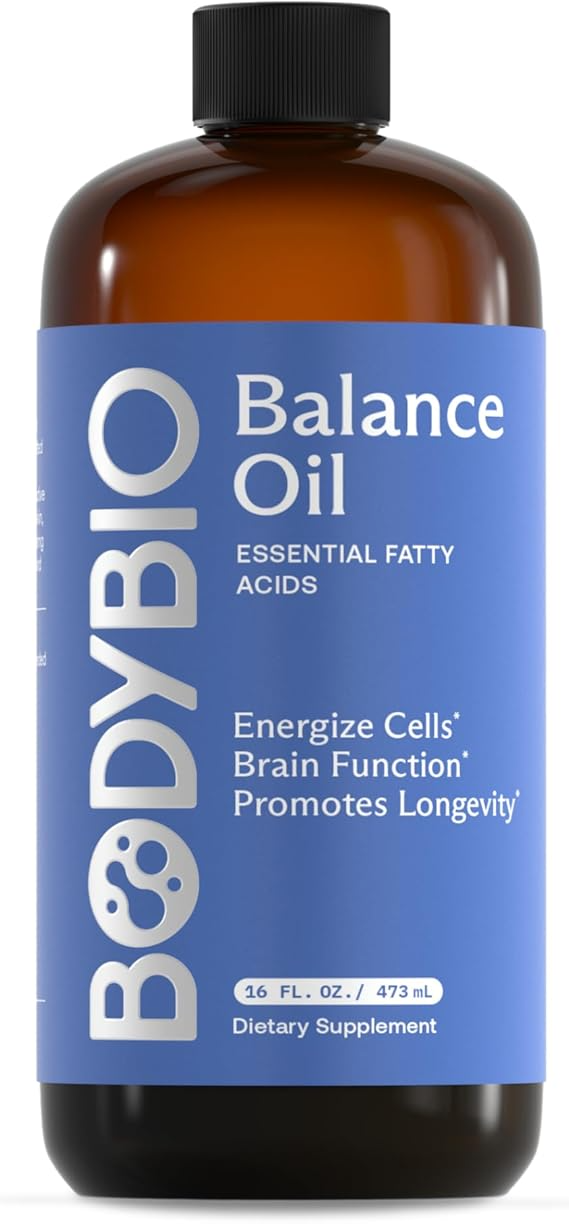 BodyBio Balance Oil - Vegan Omega 3 6 Supplement – Cold-Pressed Safflower & Flaxseed Oil