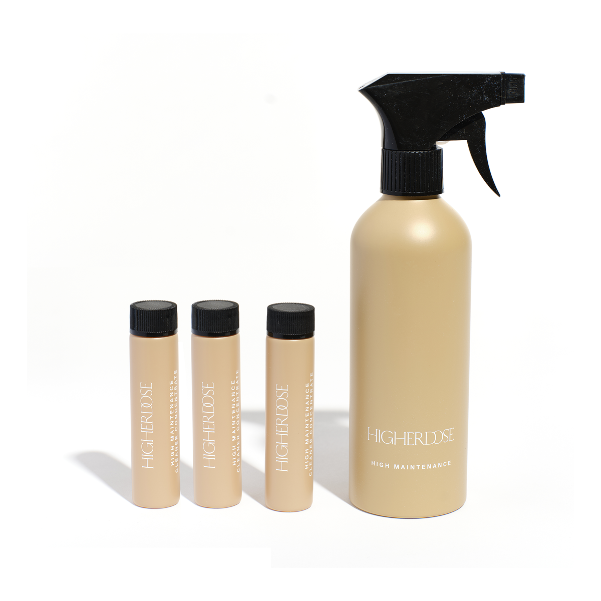 High Maintenance High Dose sauna blanket cleaner set with three concentrate vials and a reusable spray bottle