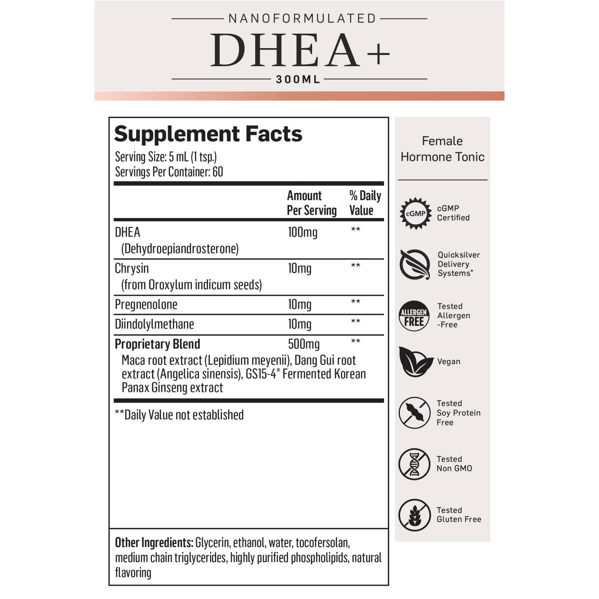 DHEA Qicksilver Scientific ingredients