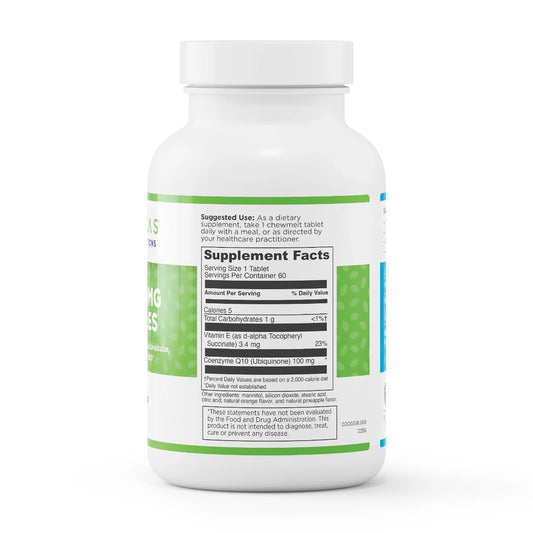 Back of CoQ10 100 mg Chews bottle with supplement facts