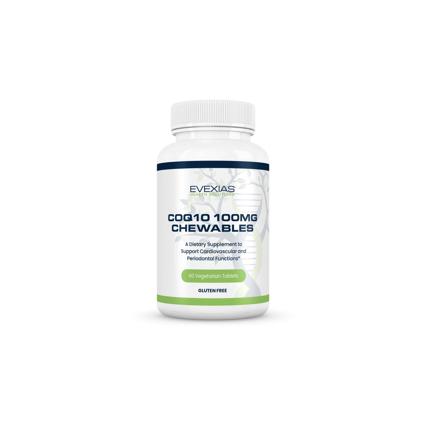 Front of CoQ10 100 mg Chews bottle by Evexias Health Solutions