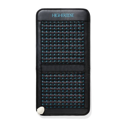 Infrared PEMF Go Mat portable compact wellness mat with amethyst crystals and low EMF technology for pain relief and relaxation.