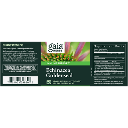 Gaia Herbs Echinacea Goldenseal Label