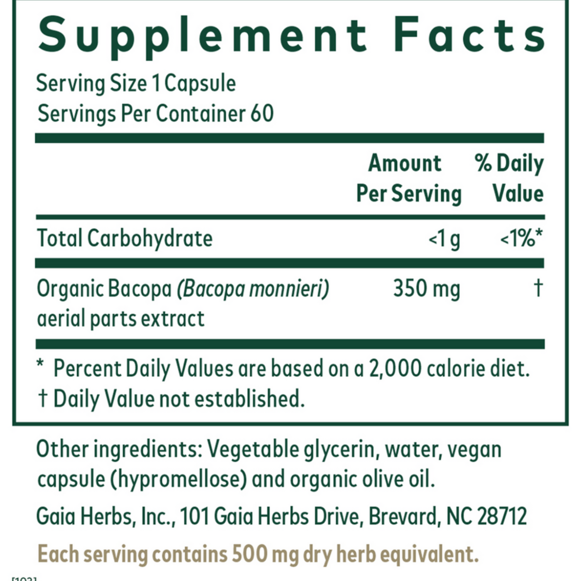 Gaia Herbs Pro Bacopa Ingredients