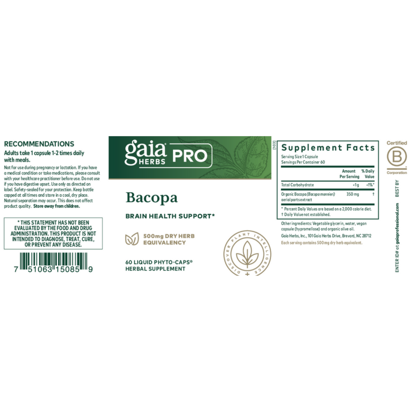 Gaia Herbs Pro Bacopa Label
