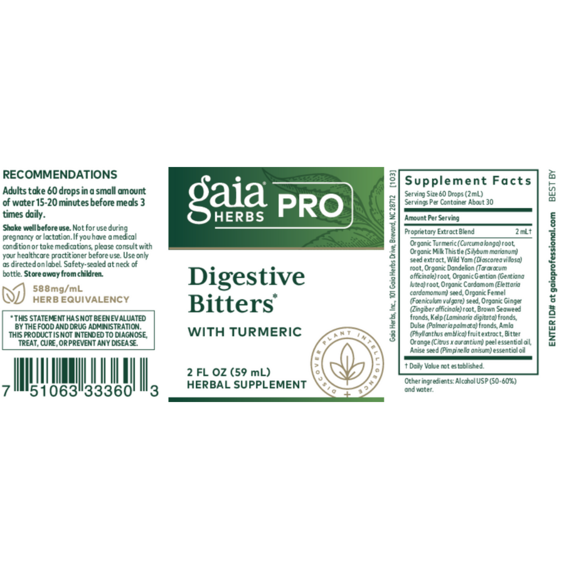 Gaia Herbs Pro Digestive Bitters Label