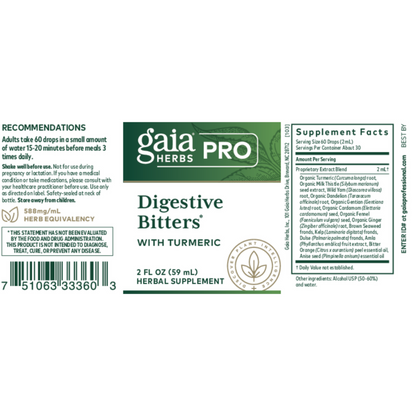 Gaia Herbs Pro Digestive Bitters Label