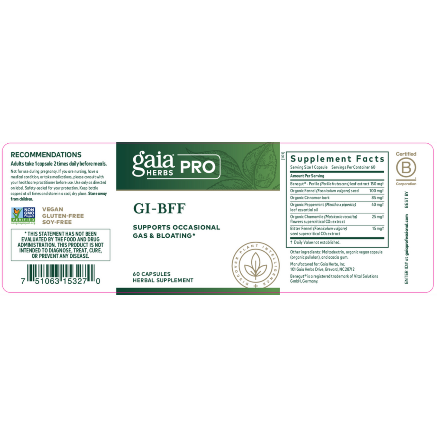 Gaia Herbs Pro Gi Bff Label