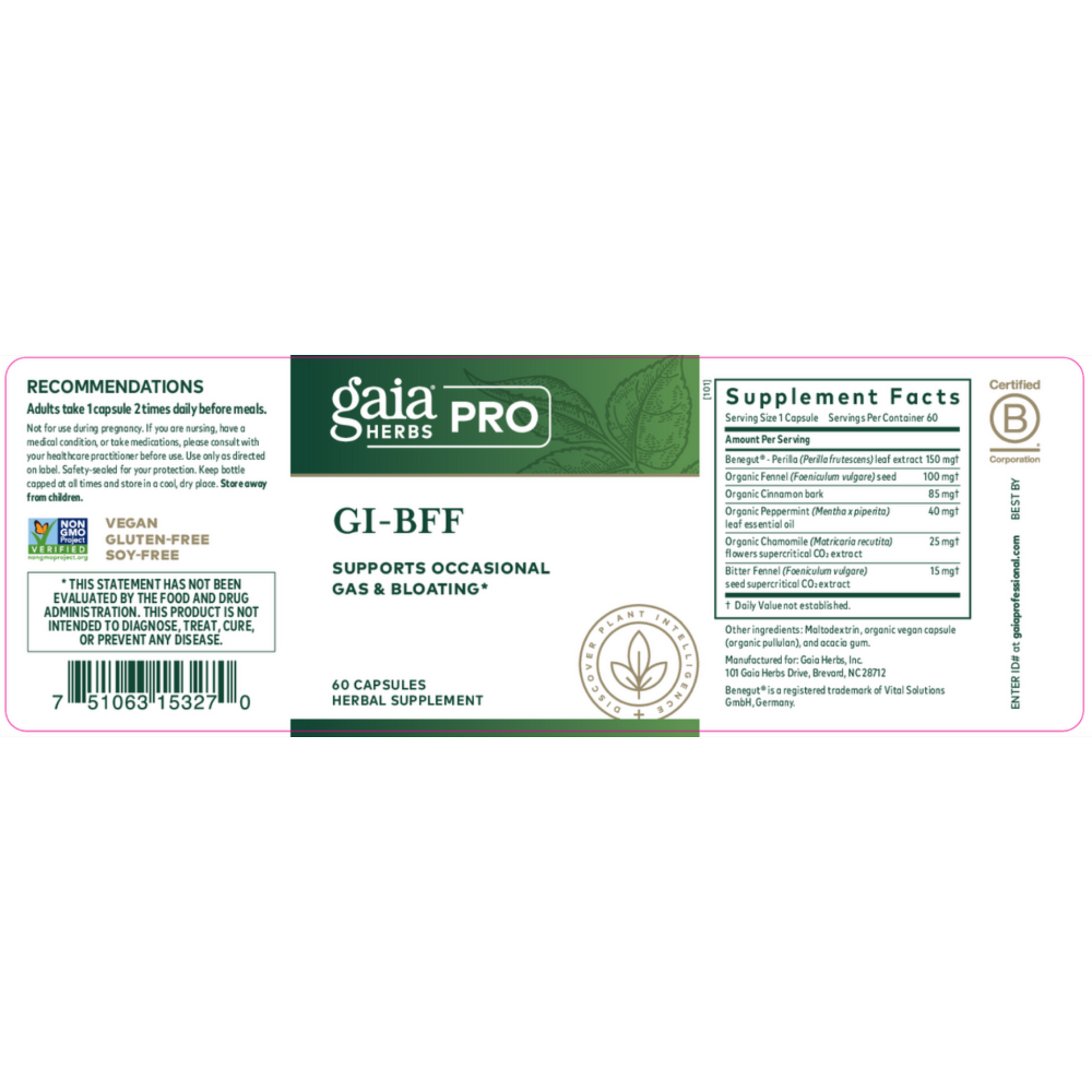 Gaia Herbs Pro Gi Bff Label