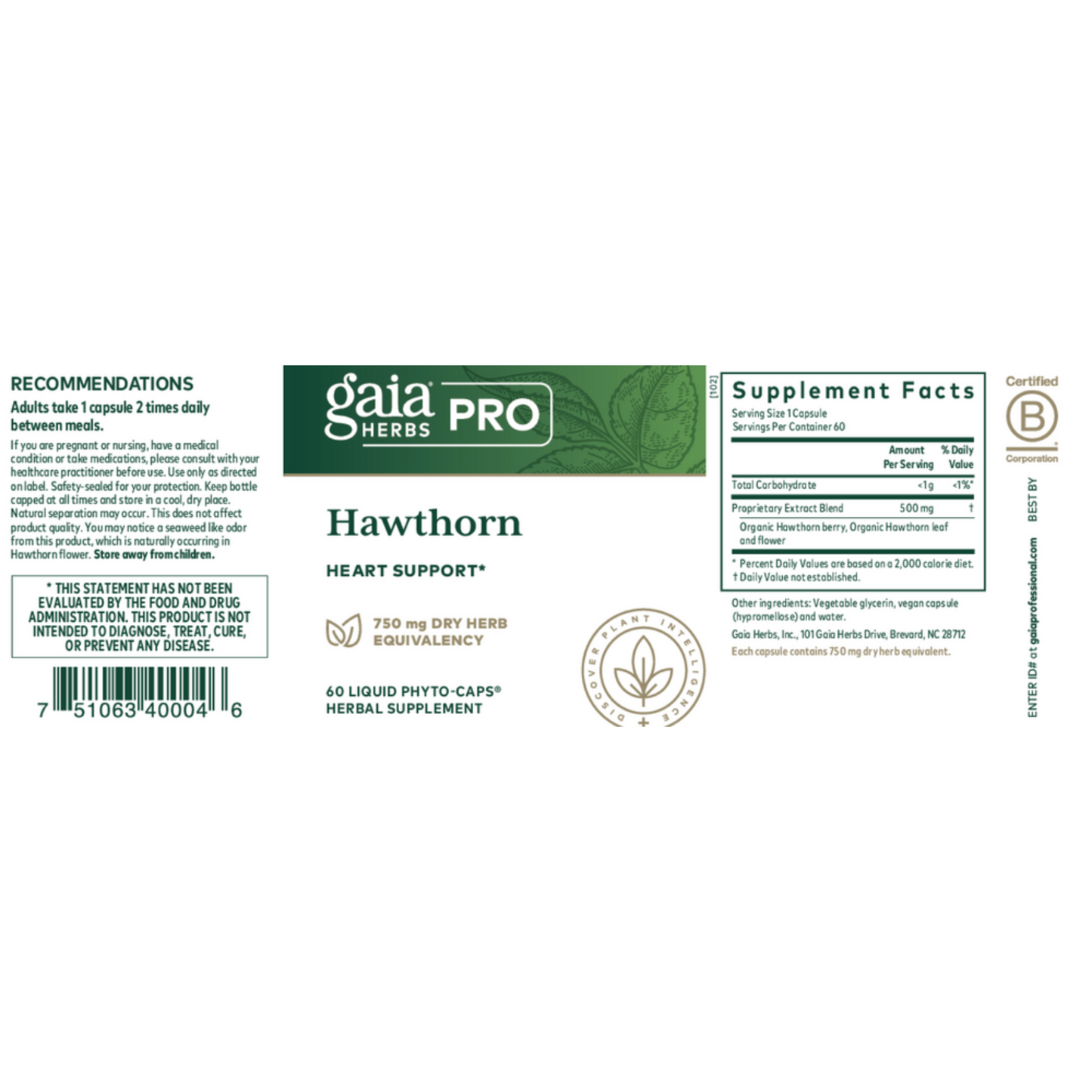 Gaia Herbs Pro Hawthorn Label