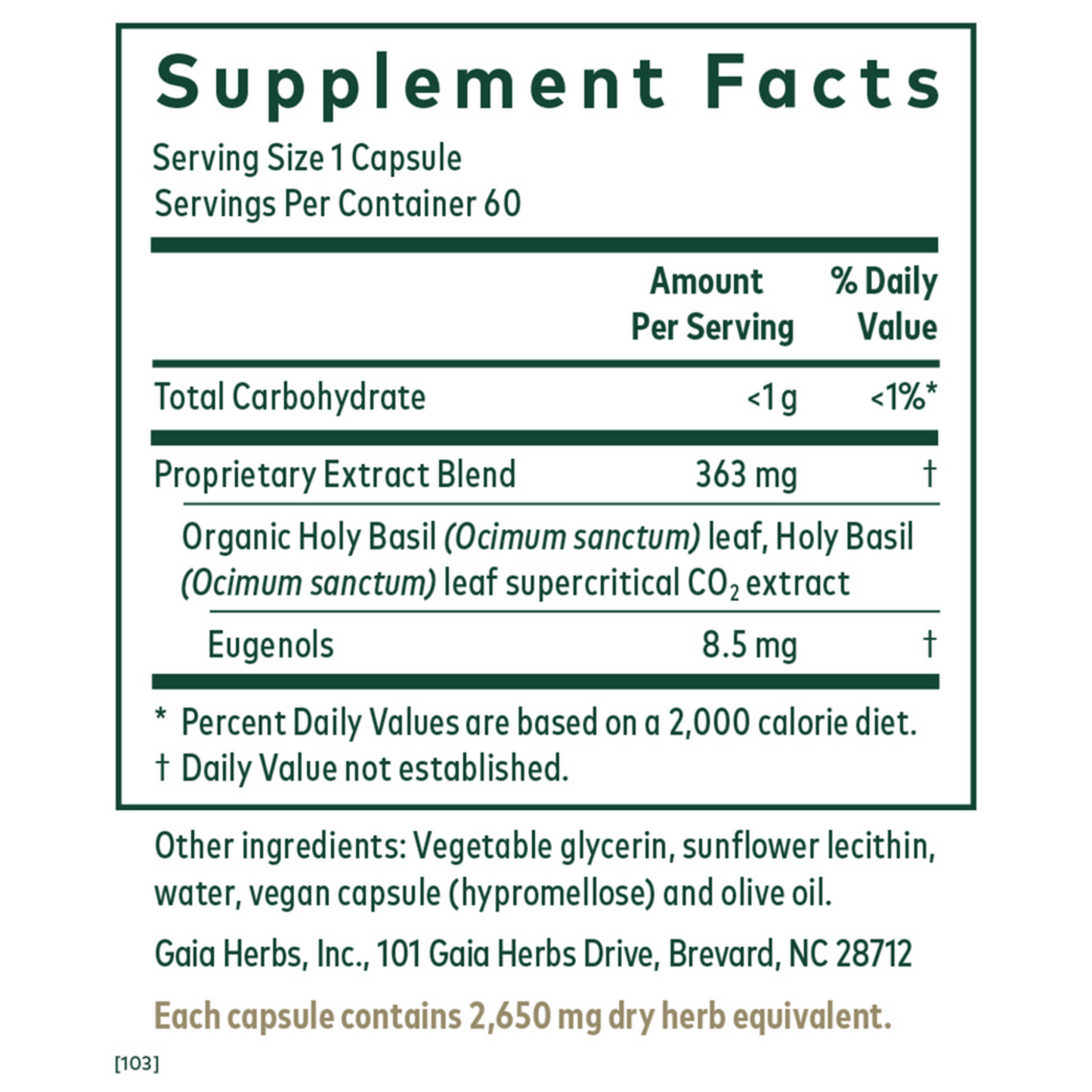 Gaia Herbs Pro Holy Basil Ingredient
