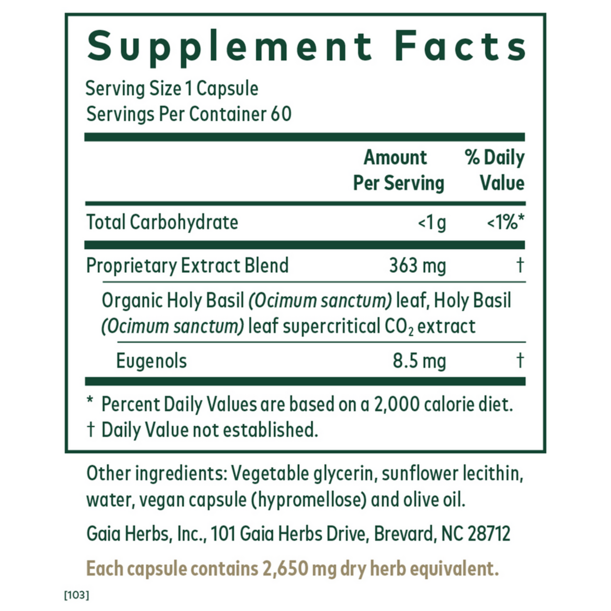 Gaia Herbs Pro Holy Basil Ingredient