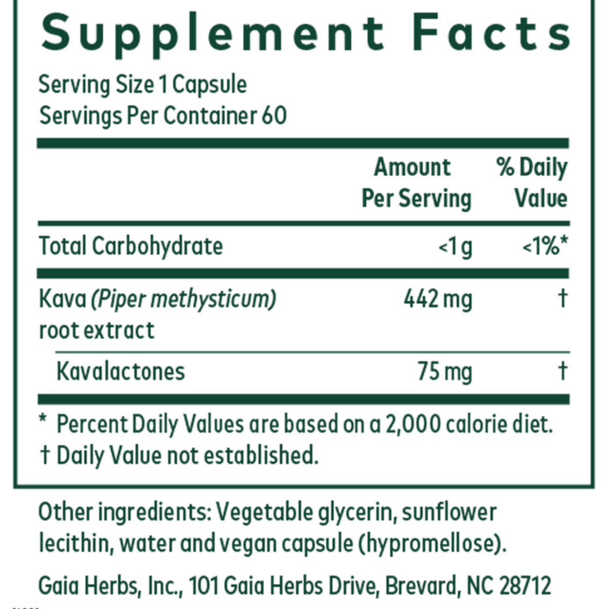 Gaia Herbs Pro Kava 75 Ingredients
