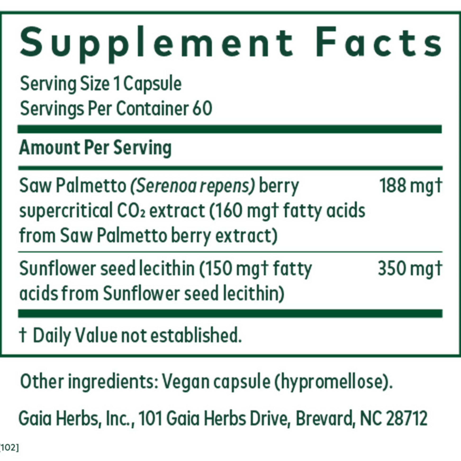 Gaia Herbs Pro Saw Palmetto Ingredients
