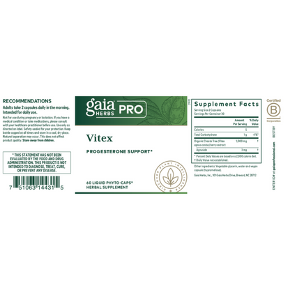 Gaia Herbs Pro Vitex Progesterone Support Label