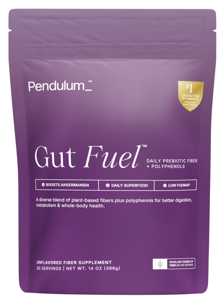 A bag of Gut Fuel daily prebiotic and polyphenols by pendulum for daily gut health.