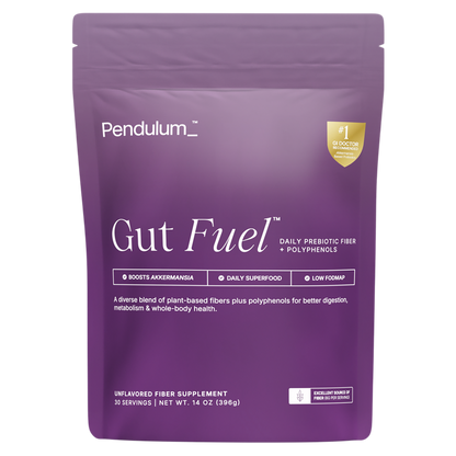 A bag of Gut Fuel daily prebiotic and polyphenols by pendulum for daily gut health.
