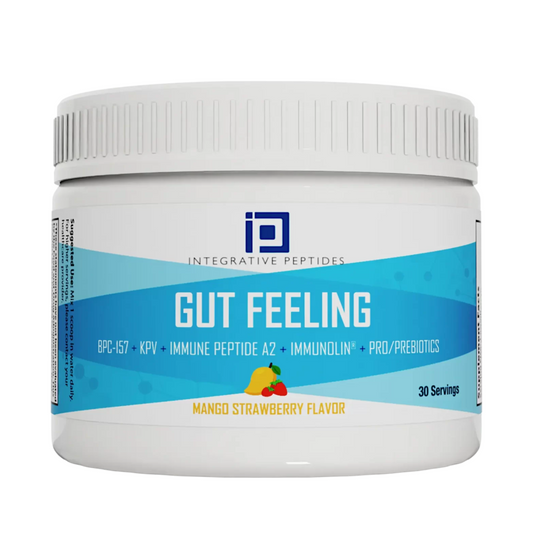 Gut Feeling mango strawberry flavored peptide supplement with probiotics and prebiotics by Integrative Peptides